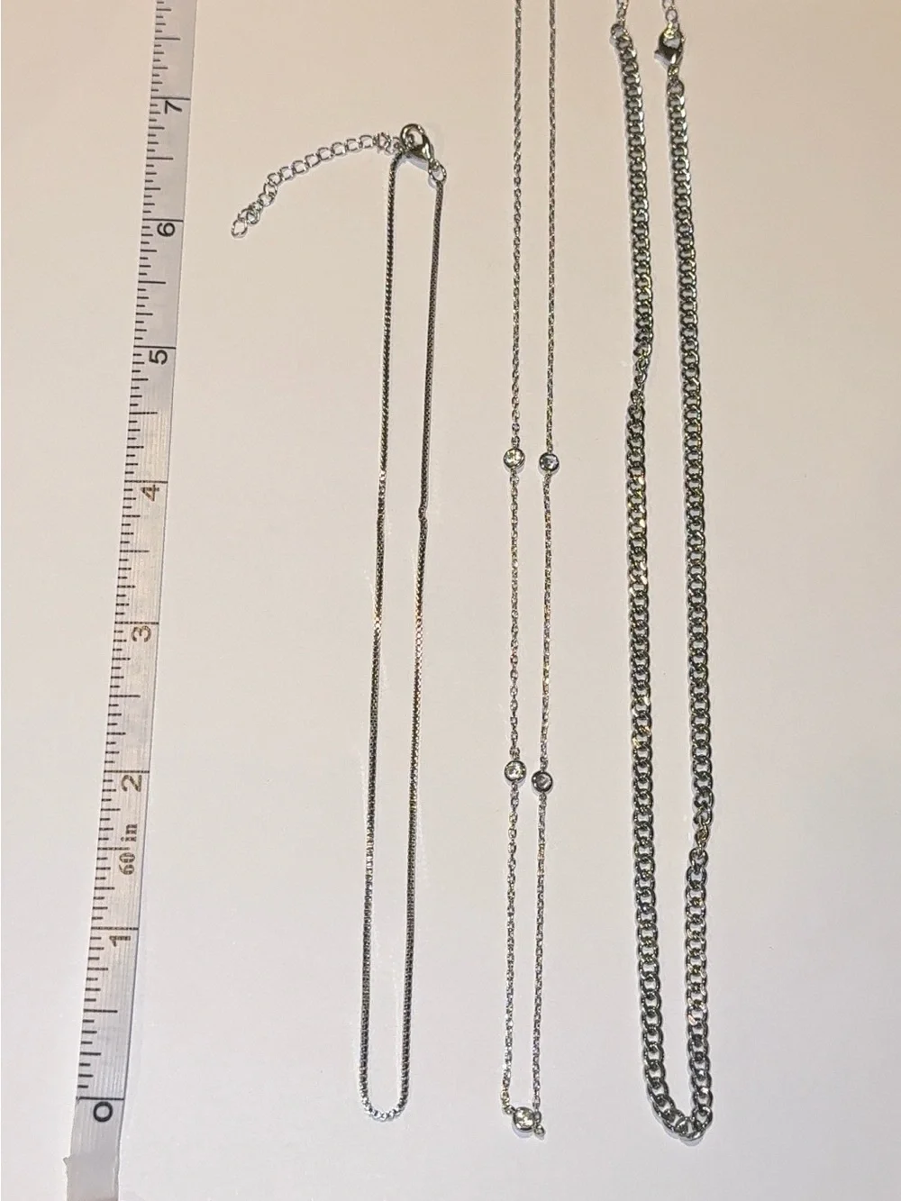 3 Layered Stainless Steel Silver Tone Crystal Station Necklace